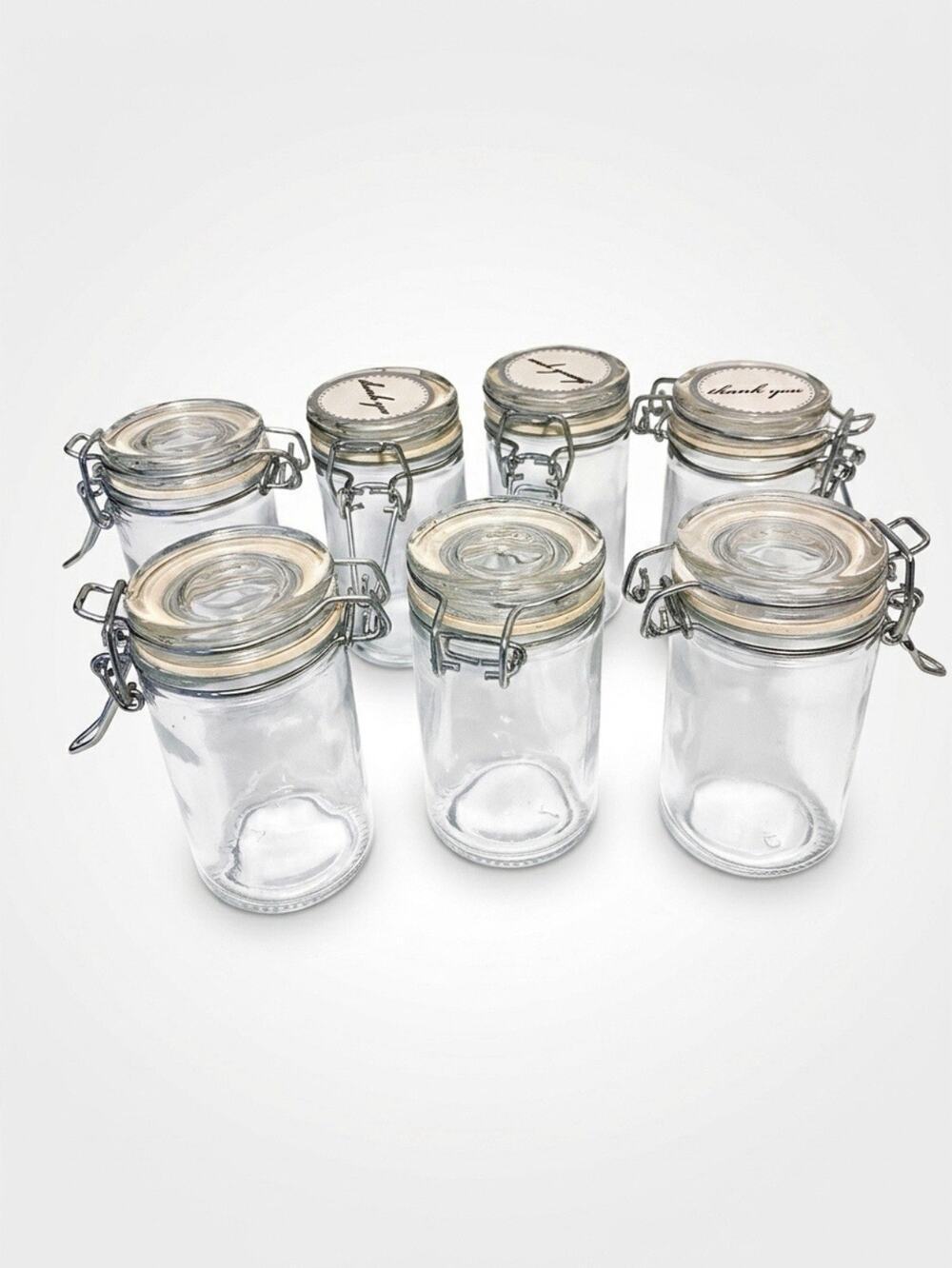 Spice Jars Set of 7 Clear Glass Airtight Hinged Lid 3" Small Storage Containers